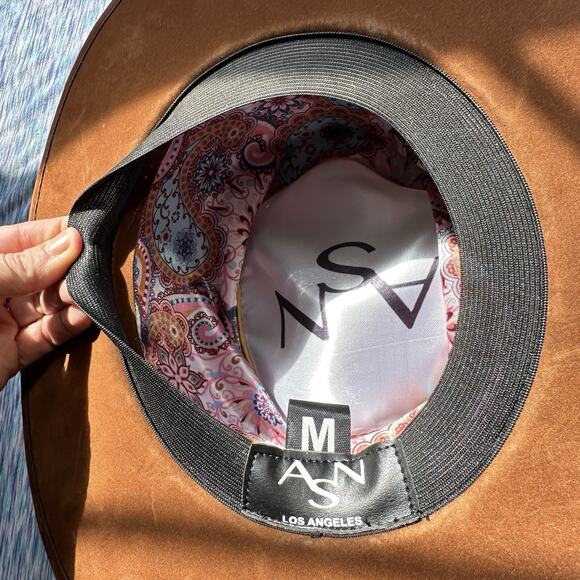 ASN Hat Deep Rust Fall Winter Fedora Hat Vegan Velour Wide Brim Medium 58cm $83 main image 7